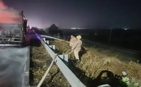 KMP Expressway पर चलते Truck में लगी भीषण आग, Driver ने समय रहते कूदकर बचाई जान – Fire Brigade ने 30 मिनट में बुझाई आग